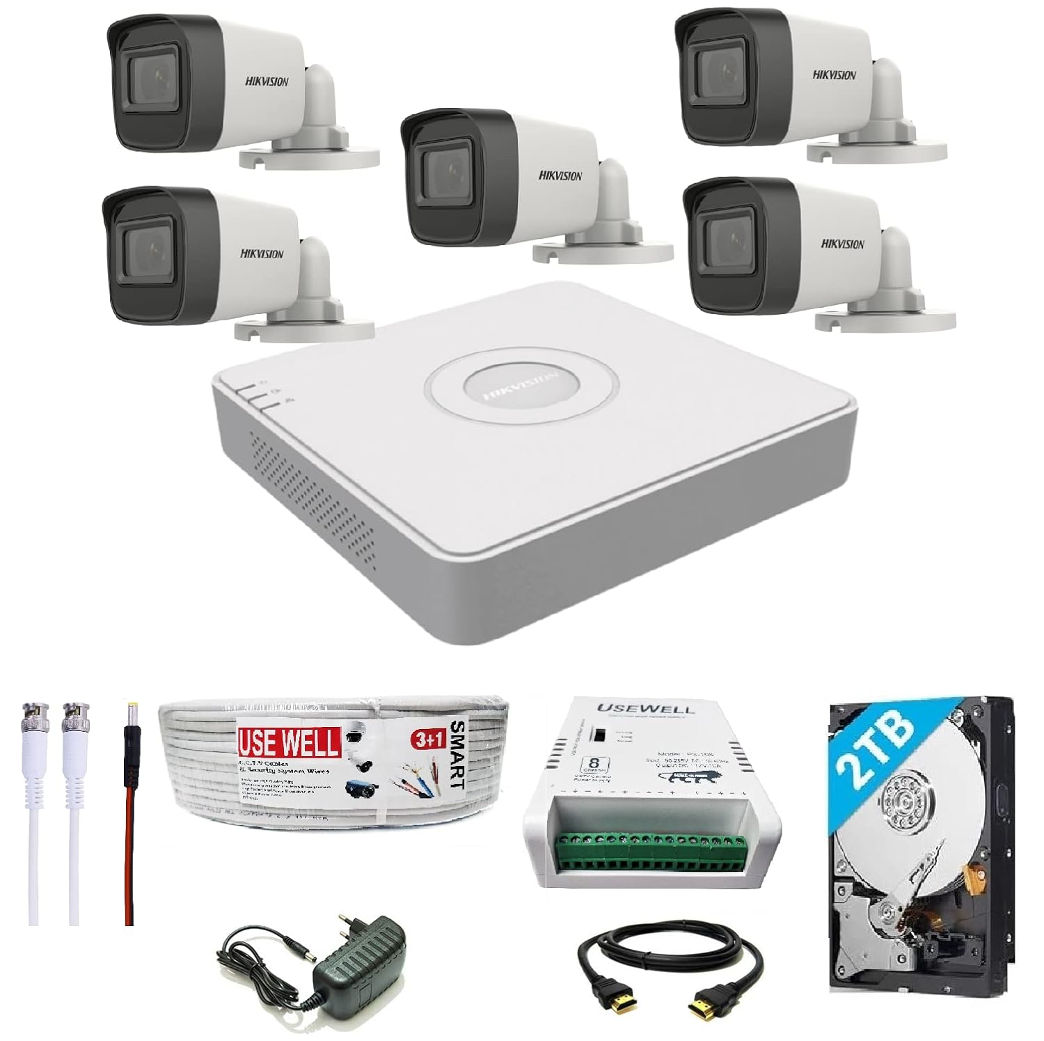 HIKVISION 8 Channel DVR 5 MP 5 Bullet Cameras